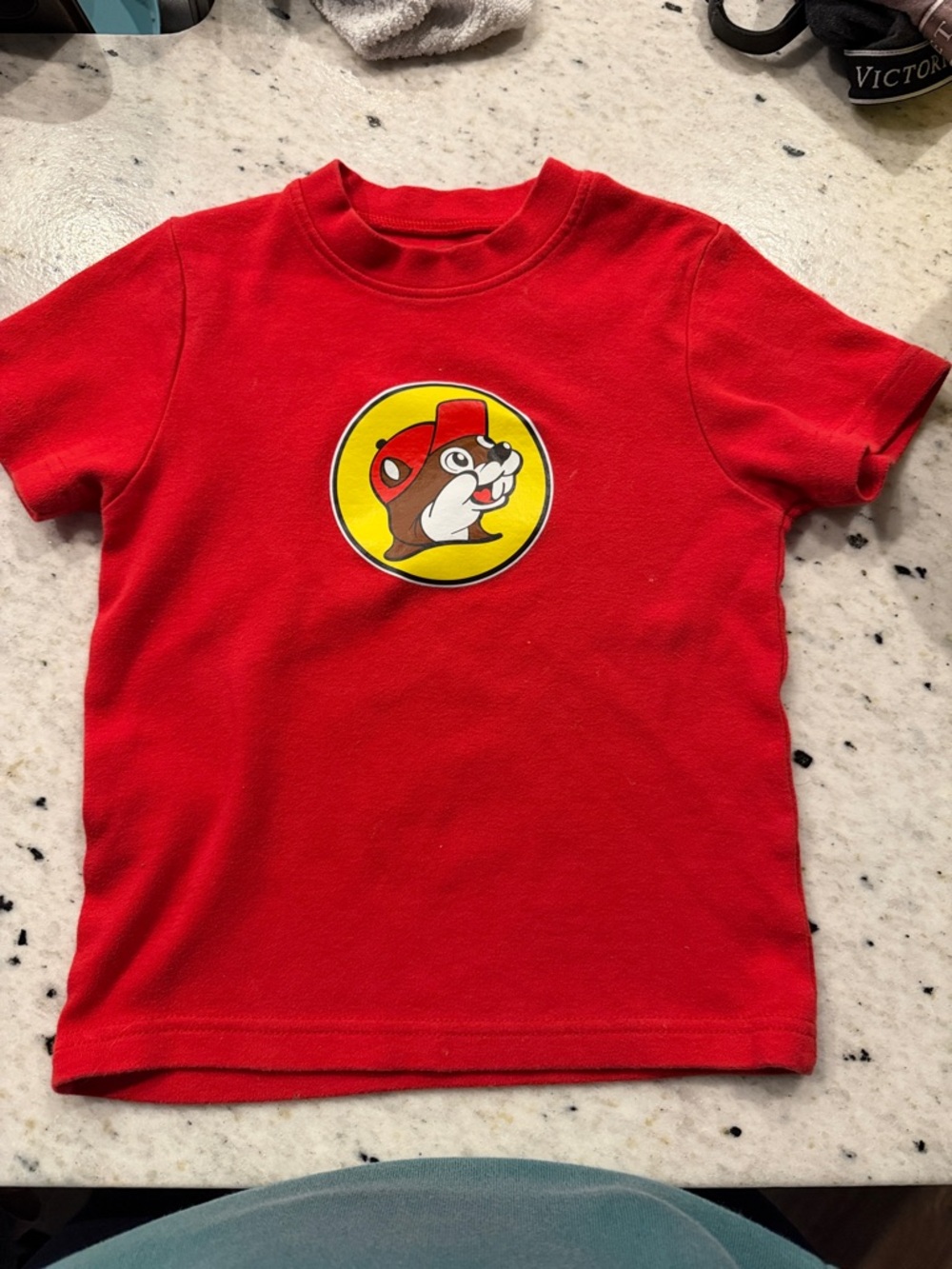 Red Short Sleeve Kids Tee with Cartoon Beavertail Mascot - Unbranded